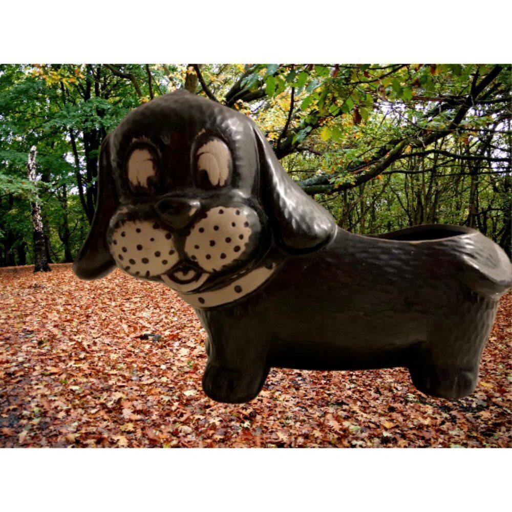 Made in Taiwan Vintage Brown Cream Stoneware Ceramic Bulldog Puppy Planter  6"